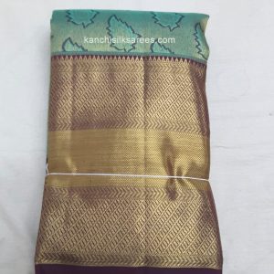 Traditional Kanchi Pure Handloom Pattu Sarees Leaves Design Sandwisp w/ Melanzane Color