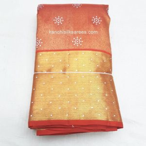 New Design Kanchi Pure Pattu Stone Work Sarees Medium Carmine w/ Gold Zari Color