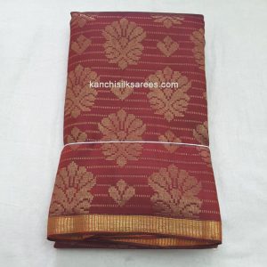 Kanchi Pure Handloom Silk Sarees Flower Design Stiletto Red w/ Gold Zari Color