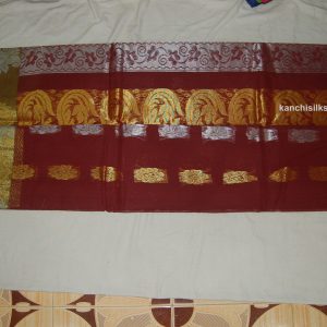 Kanchi Semi Silk Cotton Sarees Flower Design Red Oxide Color