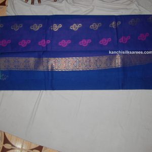 Kanchi Silk Cotton Sarees Treble Clef (Music Simple) Design Sapphire Blue Color