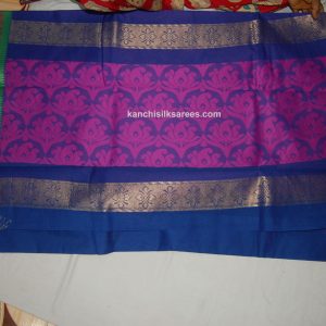 Kanchi Silk Cotton Sarees Treble Clef (Music Simple) Design Sapphire Blue Color