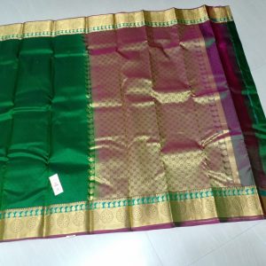 Kanchi Soft Silk Sarees Mango and Chakra Design British Racing Green w/ Palatinate Purple Color