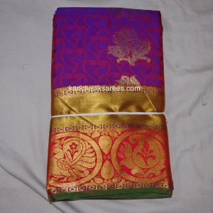 Kanchi Soft Pattu Sarees Peacock and Mango Design Palatinate Dark Purple w/ Carmine Red Color