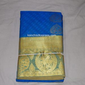 Kanjivaram Soft Silk Sarees Horse and Flower Design Cobalt Blue w/ Gimblet Gray Color