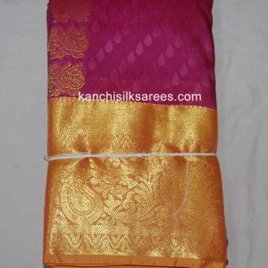Kanjivaram Soft Silk Sarees Mango and Flower Design Lipstick Rose w/ Gold Zari Color