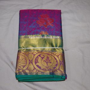 Kanchi Soft Silk Sarees Mango and Flower Design Palatinate Purple w/ Watercourse Green Color
