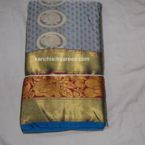 Kanchi Soft Silk Sarees Mango and Flower Design Slate Grey w/ Gold Zari Color