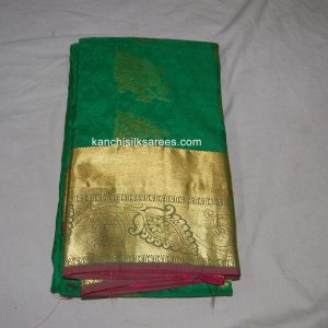 Kanchi Soft Silk Sarees Mango and Sweetcorn Design Crusoe Green w/ Gold Zari Color