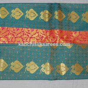 Kanchipuram Soft Silk Sarees Flower Design Dark Green Copper Color
