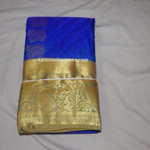 Kanchi Soft Pattu Sarees Mango and Flower Design Egyptian Blue w/ Gold Zari Color