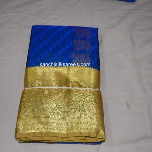 Kanchi Soft Silk Sarees Mango and Lotus Design International Klein Blue w/ Luxor Gold Color
