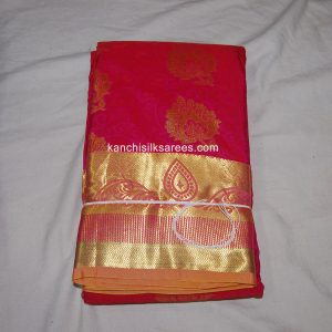 Kanchipuram Soft Silk Sarees Flower Design Jazzberry Jam w/ Gold Zari Color