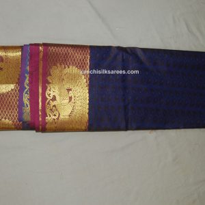 Kanchi Soft Silk Sarees Peacock Design Lucky Point Blue w/ Pink Border Color