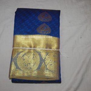 Kanchi Soft Pattu Sarees Horse and Peacock Design Sapphire Blue w/ Gold Zari Color