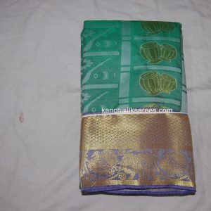 Kanchi Soft Silk Sarees Elephant and Annam Design Viridian Green w/ Victoria Purple Color