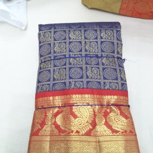 Kanijvaram Pure Silk Sarees Peacock Design Berry Blue Color and Full Zari Checks Work