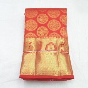 Kanchi Pure Silk Sarees Annam and Flower Design Candy Red Color Gold Zari Border