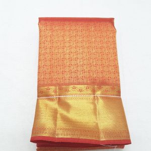 Kanchipuram Pure Silk Sarees Small Checks Annam Design Candy Red Color Gold Zari Border