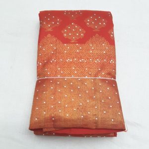 Handloom Kanchi Pure Pattu Sarees Flower Design and Stone Work Crimson Red w/ Gold Zari Color
