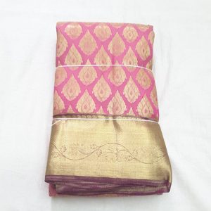 New Design Kanchipuram Pure Silk Sarees Fuscia Rose Color Gold Zari Border