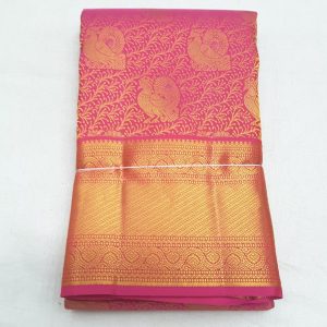Kanjivaram Pure Silk Sarees Annam Design Hot Pink Color Full Gold Zari Border