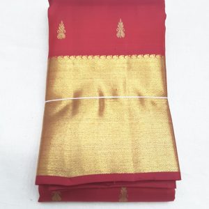 Kanchipuram Pure Silk Sarees Small Mango Design Kumkum Red Color Full Gold Zari Border