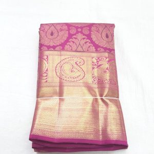 Kanchi Handloom Pure Silk Sarees Annam and Mango Design Magenta Rose Color Gold Zari Border