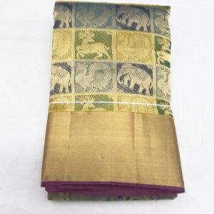Annam, Elephant and Deer Design Kanchi Pure Silk Sarees Multi Color Gold Zari Border
