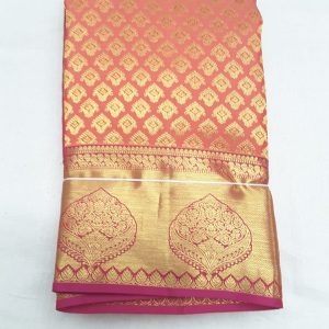 Flower Design Kanchi Pure Silk Sarees Red Color Gold Zari Border