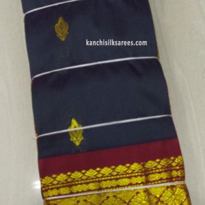 Flower Design Kanchipuram One Side Border Gift Silk Sarees Anchor Grey Color