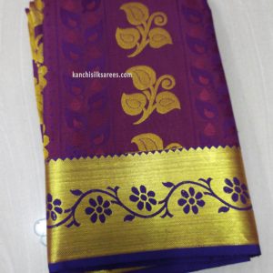 Kanchi Gift Silk Sarees Mango Flower Design Boysenberry w/ Blue Color