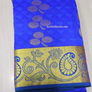 Bridal Kanjivaram Gift Silk Sarees Mango and Round Flower Design Cobalt Blue Color