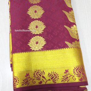 Traditional Kanchi Gift Silk Sarees Lotus Design Jam Color