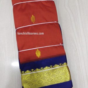 Kanchi Gift Silk Sarees One Side Border Small Flower Design Scarlet Red w/ Blue Color