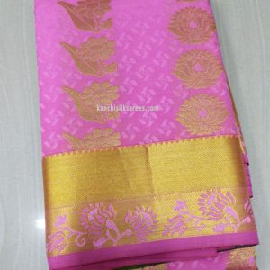 Lotus Design Kanjivaram Gift Silk Sarees Rose Milk Color