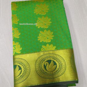 Kanjivaram Gift Silk Sarees Flower and Annam Design Shamrock Green Color