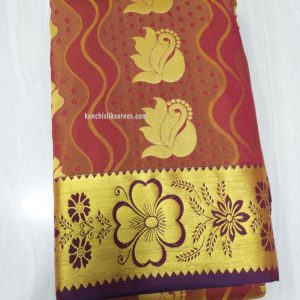Trendy Kanjivaram Gift Silk Sarees Strawberry Color Flower Design