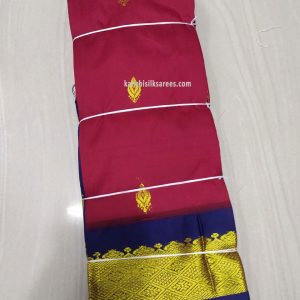 Kanchipuram One Side Border Gift Silk Sarees Putta Design Rose w/ Blue Color