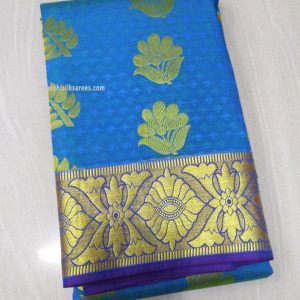 Kanjivaram Gift Silk Sarees Trendy Flower Design Cobalt Blue Color