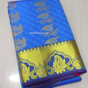 Kanjivaram Gift Silk Sarees Mango and Flower Design Lapis Blue Color
