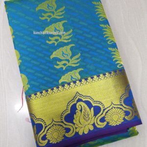 Kanchi Gift Silk Sarees Third Work Flower Design Light Blue Color