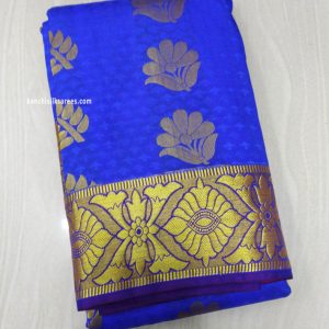 Kanchipuram Gift Silk Flower Design Sarees Blue Color