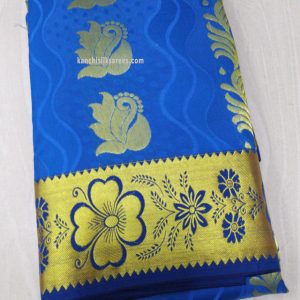 Kanchipuram Gift Silk Sarees Different Flower Design Cobalt Blue Color