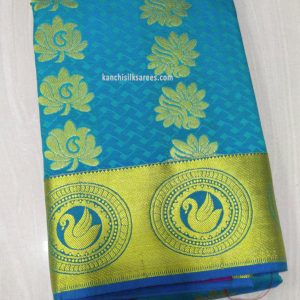 Kanchi Gift Silk Sarees Annam and Flower Design Lapis Blue Color
