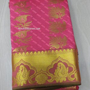 Kanchi Silk Gift Sarees Flower and Mango Design Punch Rose Color