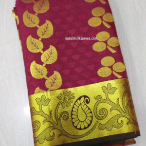 Round Flower and Mango Design Kanjivaram Silk Gift Sarees Red Plum Color