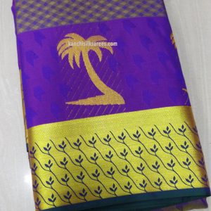 Coconut Tree Design Kanchi Silk Gift Sarees Violet Color