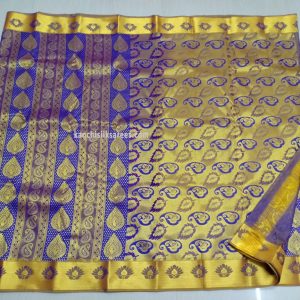 Kanchi Pure Silk Economy Wedding Sarees Flower and Mango Design Berry Blue Color