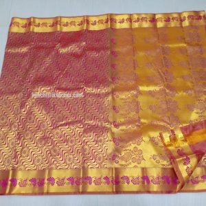 Heavy Work Design Kanchipuram Pure Silk Sarees Full Gold Zari Magenta Color